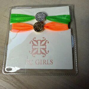 NWT Rustic Cuff Girls 2 Hair Ties Ponytail Holders Neon Green Orange